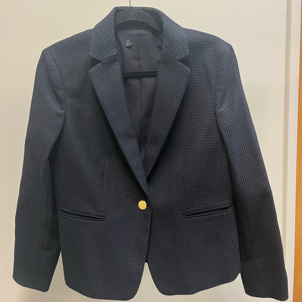 Ann Taylor Navy Waffle Woven Blazer!